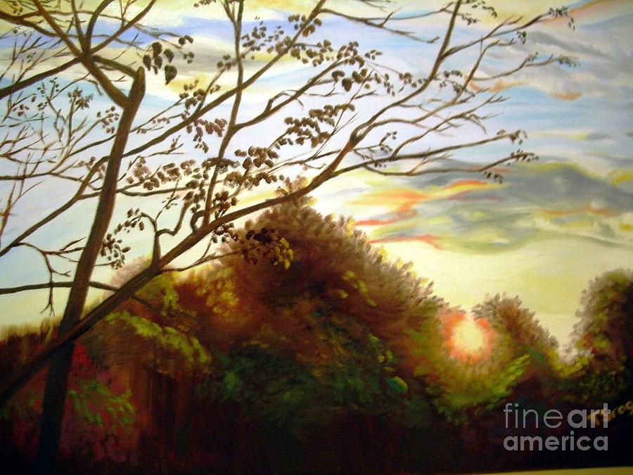 Sunset in the Trees Painting by Tatiana Sragar