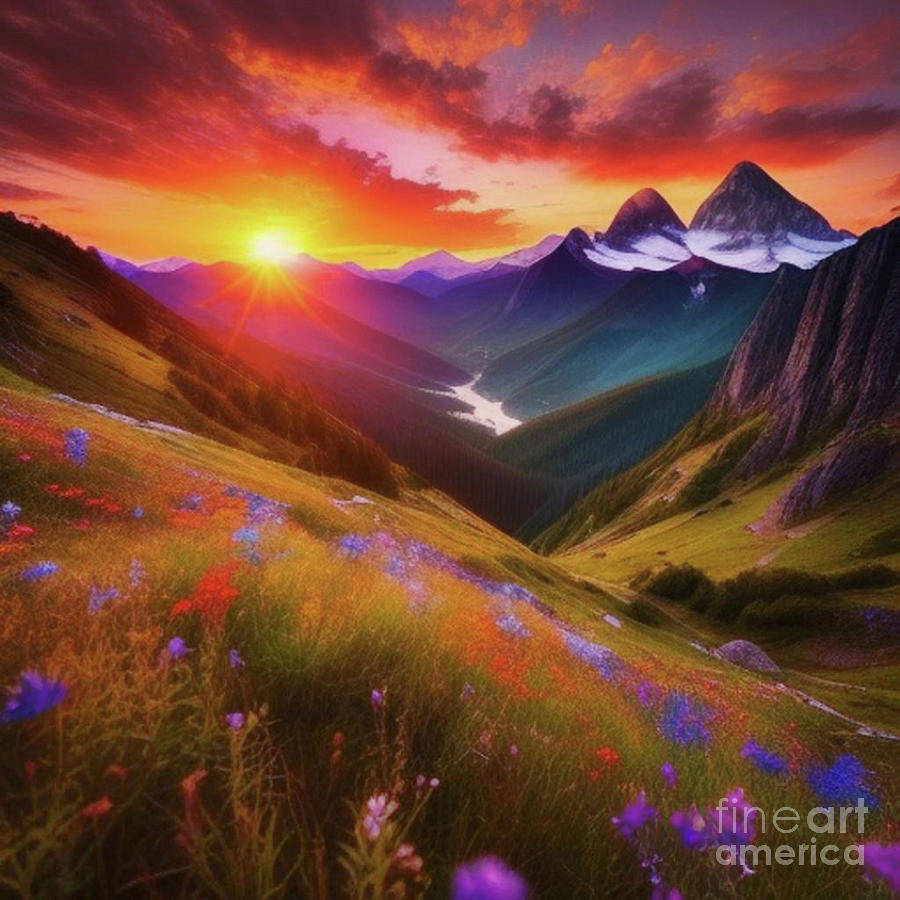 Summer Digital Art - Sunset in the Valley by Eva Lechner