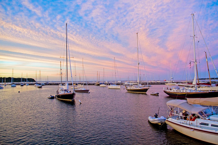 Sunset in Vineyard Haven Harbor Photograph by Nautical Chartworks