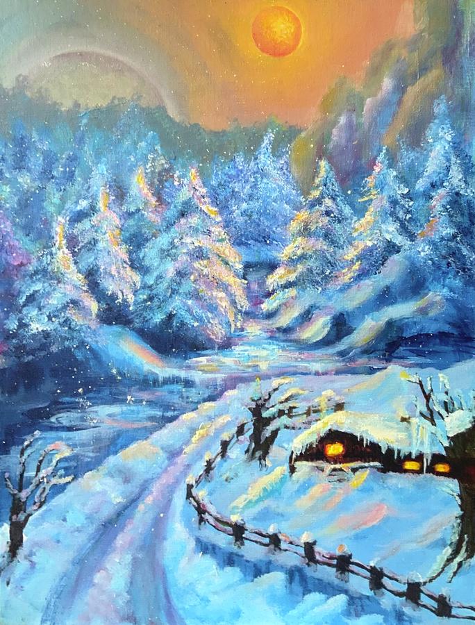 Sunset in Winter Painting by Medea Ioseliani