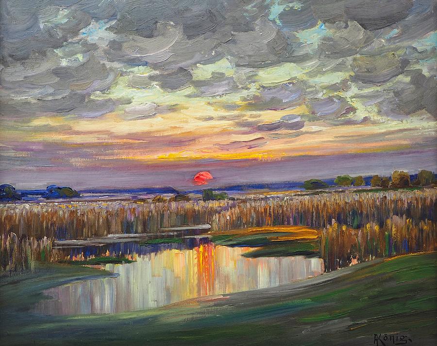 Sunset Lake Painting by Mountain Dreams - Fine Art America