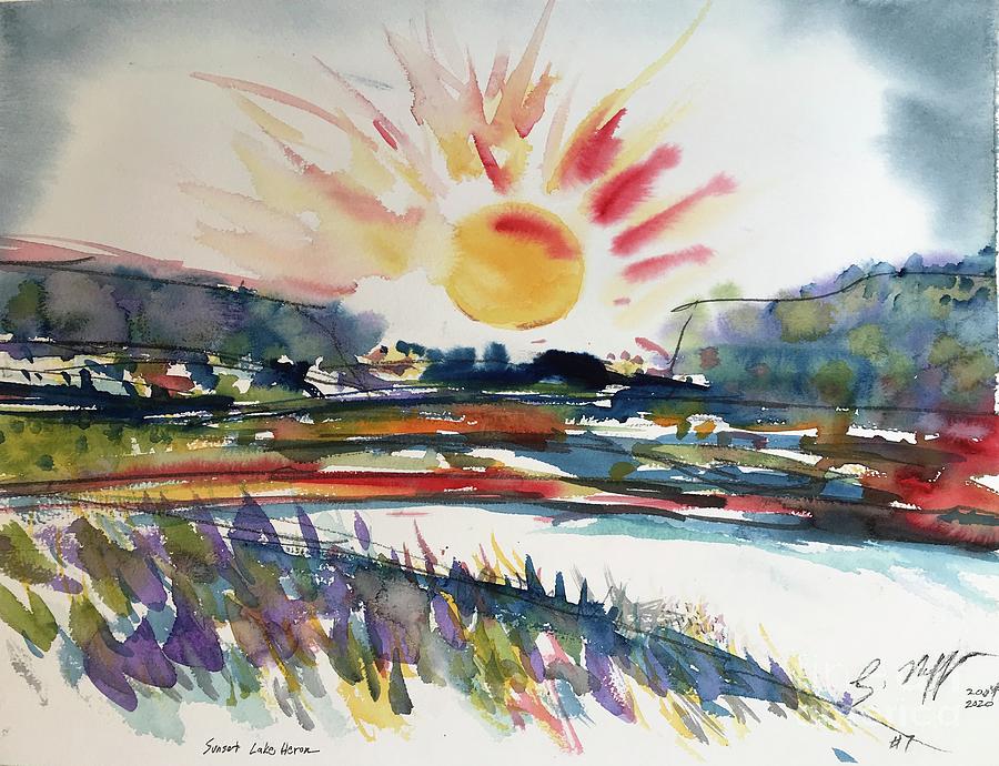 Sunset Lake Heron  Painting by Glen Neff