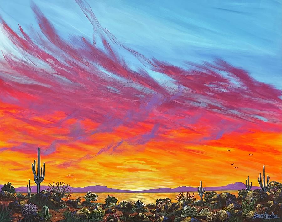 Sunset Lake Painting by Lance Headlee