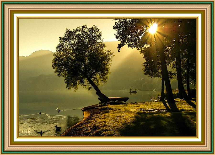 Sunset Lakescape Near Stellahurst L A S With Printed Frame. Digital Art