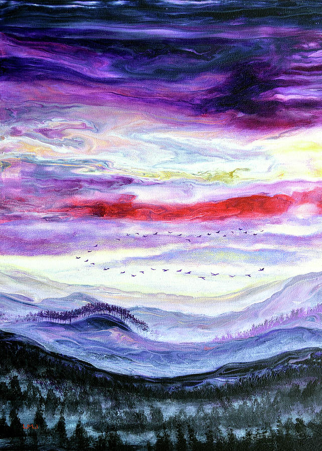 Sunset Layers of Clouds and Mist Painting by Laura Iverson