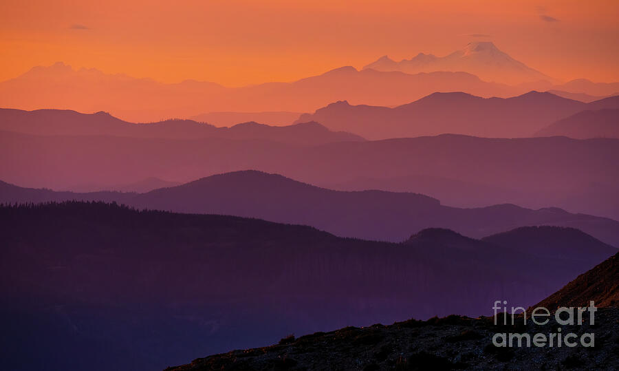Sunset Layers to Mount Baker Photograph by Mike Reid