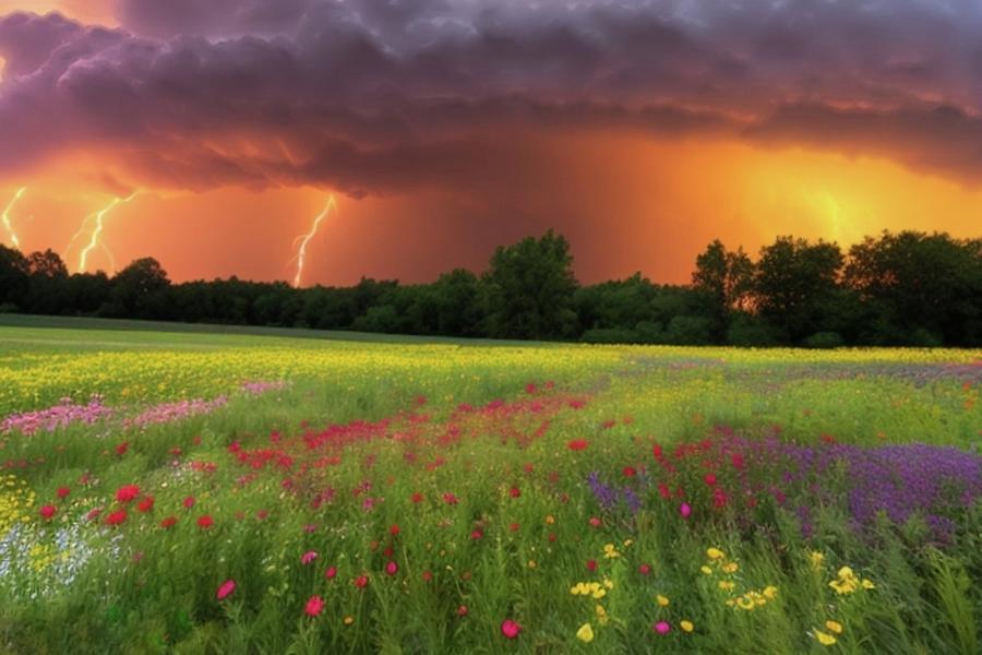 Sunset Lightning And Flowers  Digital Art by Ally White