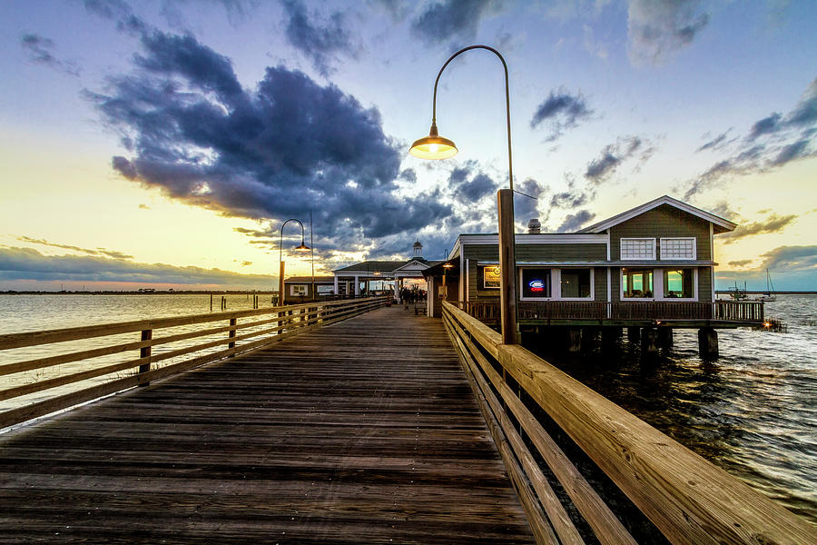 Sunset Lights at the Dock Jekyll Island Photograph by Debra and Dave Vanderlaan