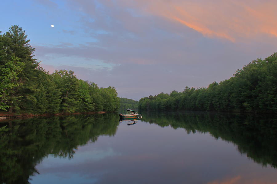 Sunset Moon At Quabbin Reservoir Photograph