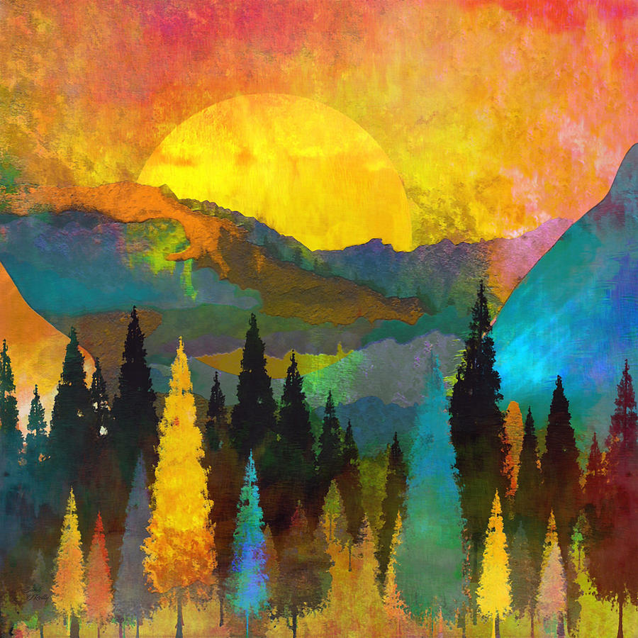 Sun Mixed Media - Sunset Mountains And Trees CBS NEWS SUNDAY MORNING by Sandi OReilly