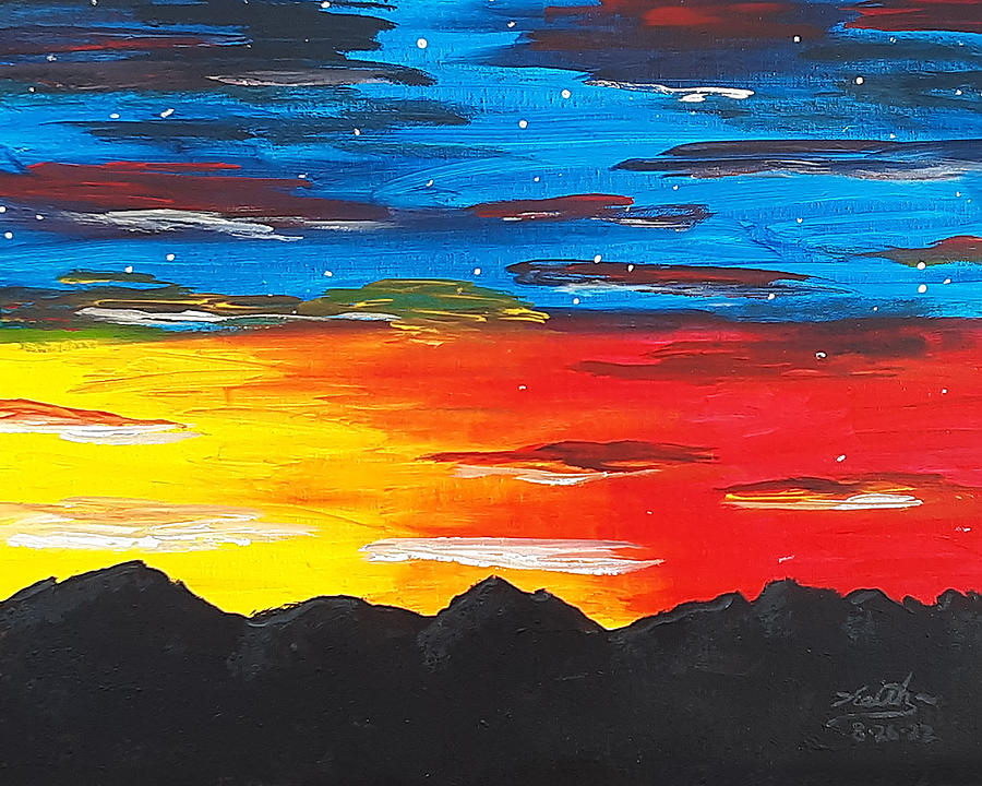 Sunset Painting - Sunset Mountains by Keith Piccolo