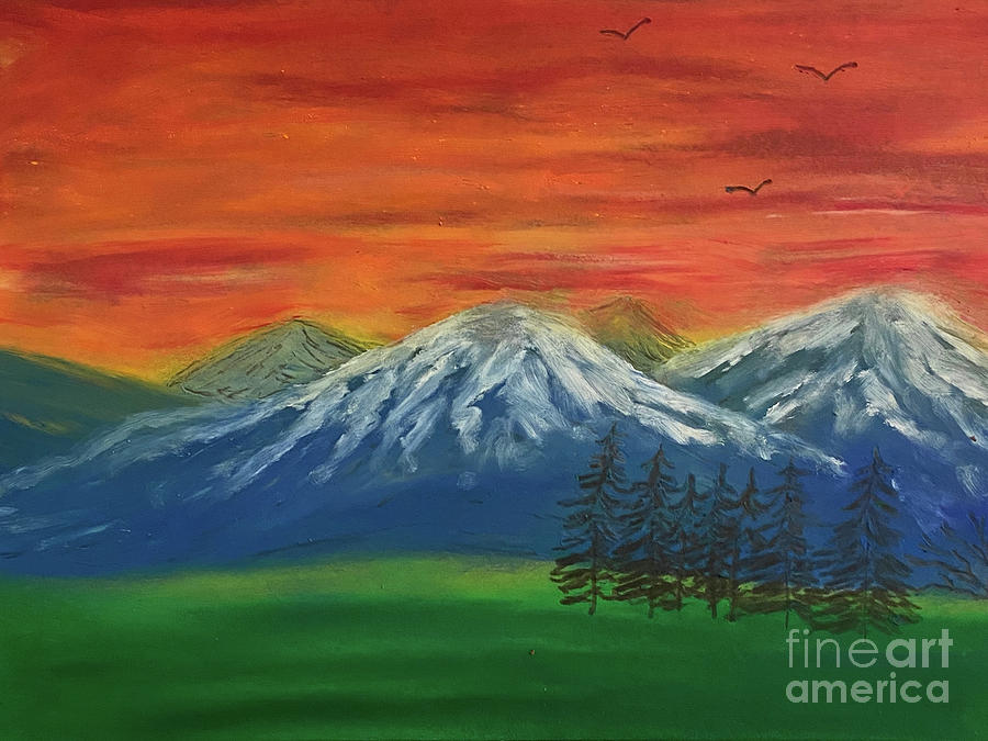 Sunset Mountains Mixed Media by Lisa Neuman