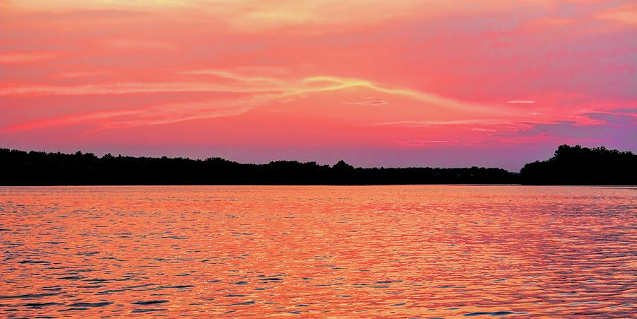 Sunset Mountains Over Lake Wausau Pano Photograph by Dale Kauzlaric