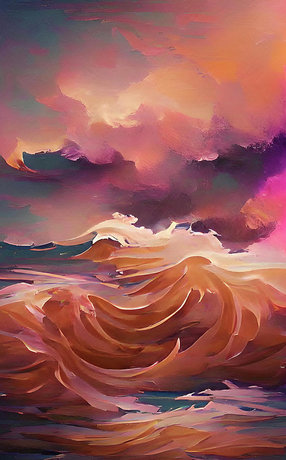 Sunset Ocean Abstract Realism Mixed Media by Georgiana Romanovna