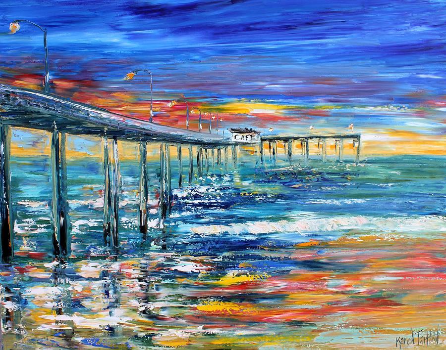 Sunset Ocean Beach Pier  Painting by Karen Tarlton