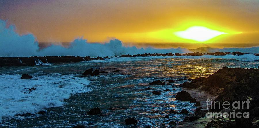 Sunset Photograph - Sunset Ocean Reef Wall by D Davila