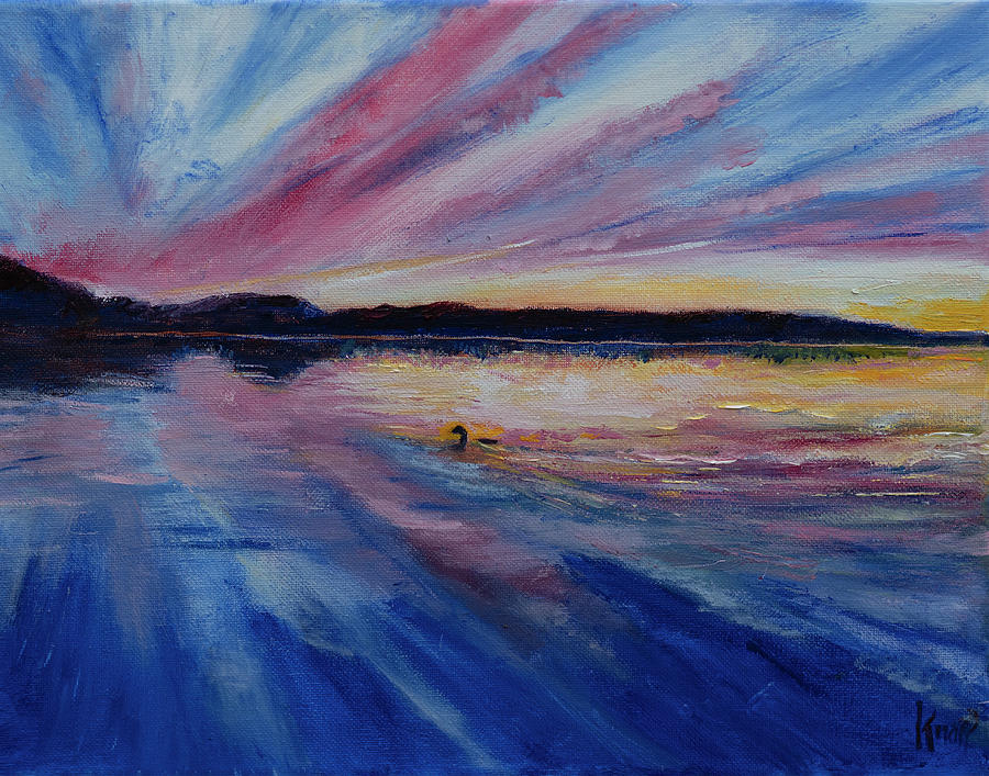 Sunset on a Lake Painting by Kathy Knopp