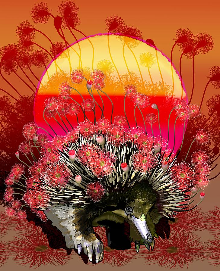 Sunset On Ambition - Springtime Fantasy Echidna Drawing by Joan Stratton