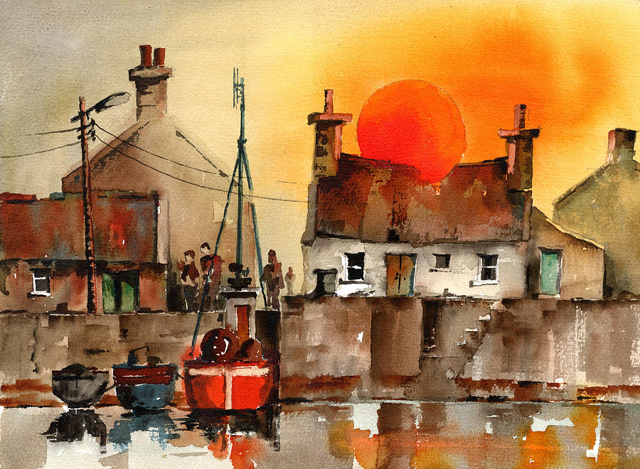 Sunset on Aran, Galway Painting by Val Byrne
