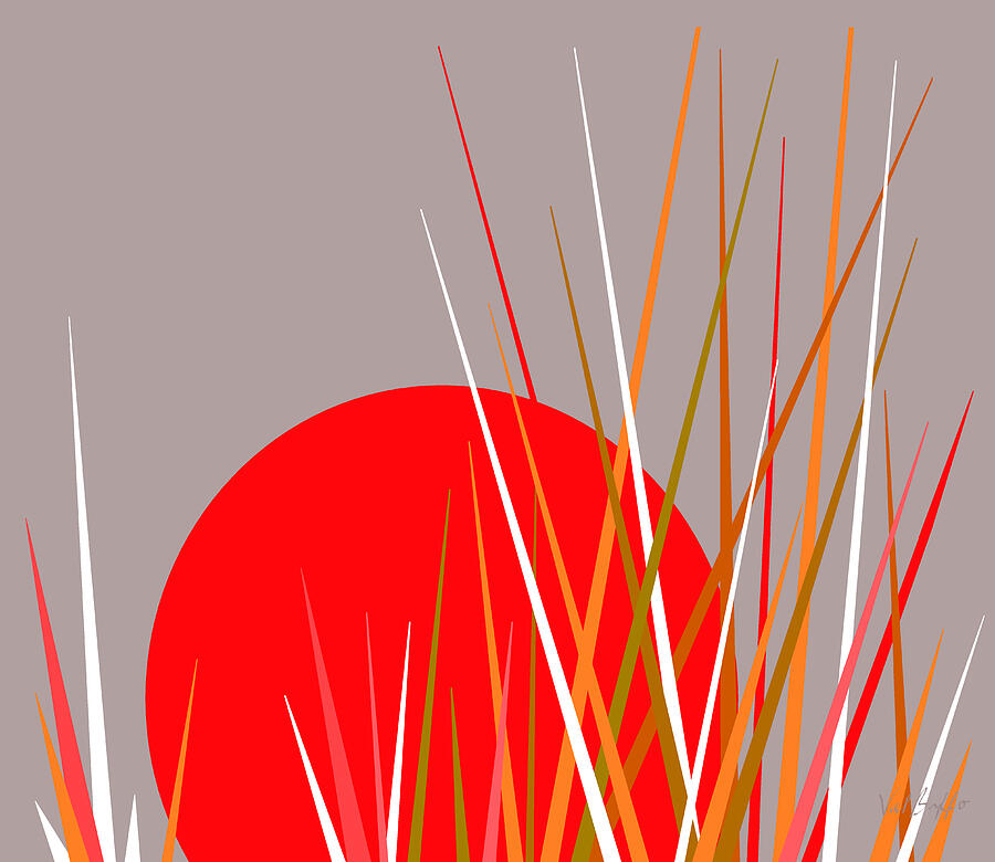 Sunset on Beach Grass in Red Digital Art by Val Arie