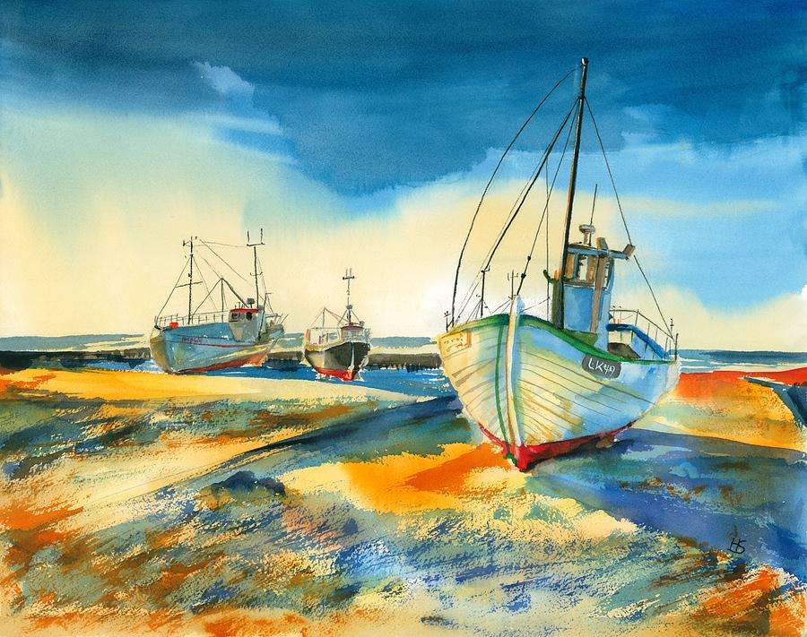 Sunset on boats Painting by Hiroko Stumpf