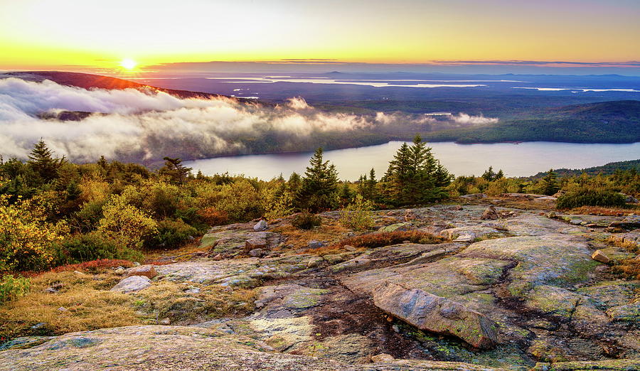 Sunset on Cadillac Mountain Photograph by Alexey Stiop