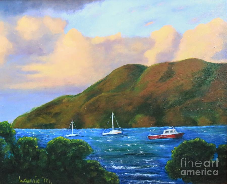 Sunset Painting - Sunset on Cruz Bay by Laurie Morgan