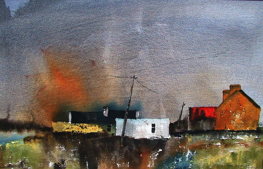 Sunset on Dugort Achill Mayo Painting by Val Byrne