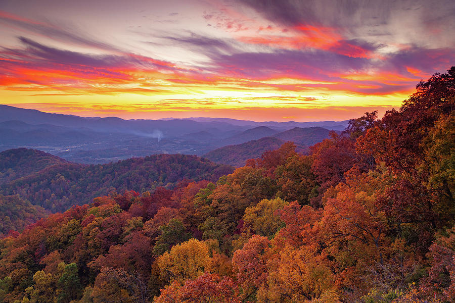 Sunset On Foothills Parkway Smoky Mountains In Fall Color Photograph by ...