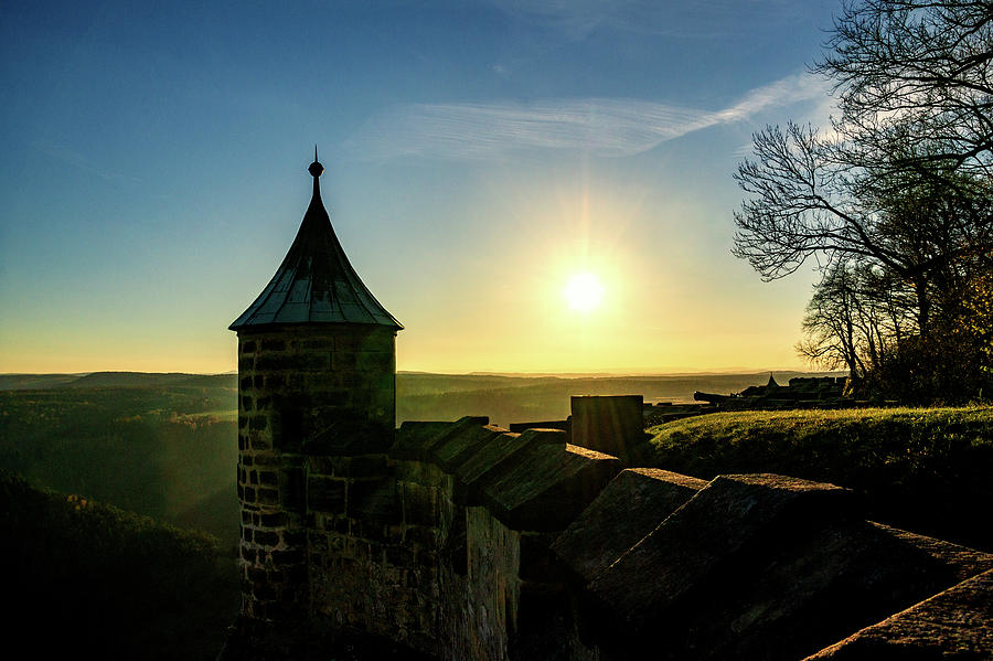 Sunset on Fortress Koenigstein Photograph by Sun Travels