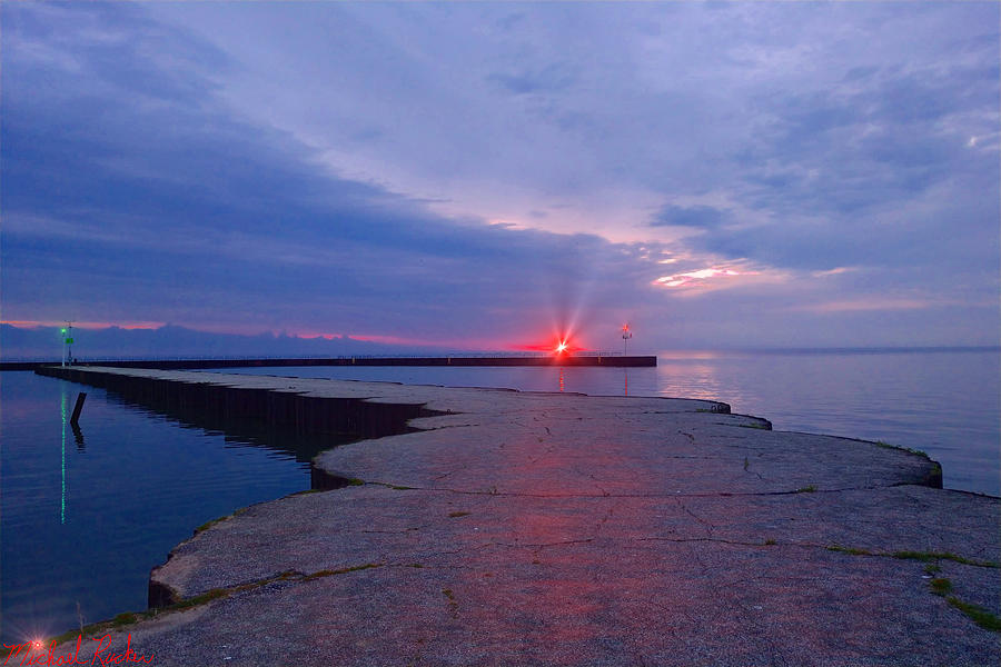Sunset on Lake Michigan Pier Photograph by Michael Rucker