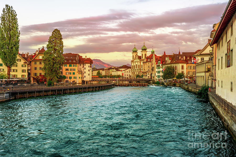 sunset on Lucerne in Switzerland Photograph by Benny Marty