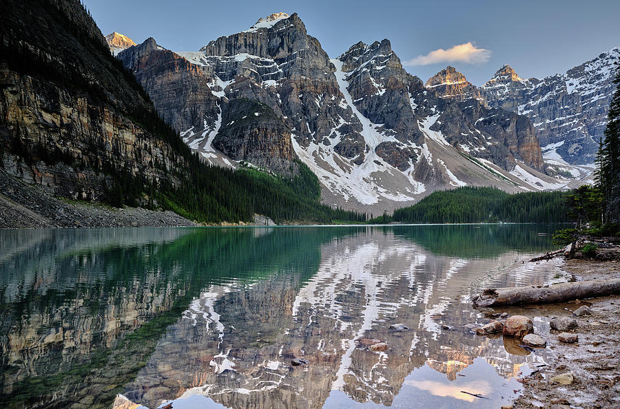 Sunset on Moraine Lake and the Three Sisters Photograph by Jorge Moro ...