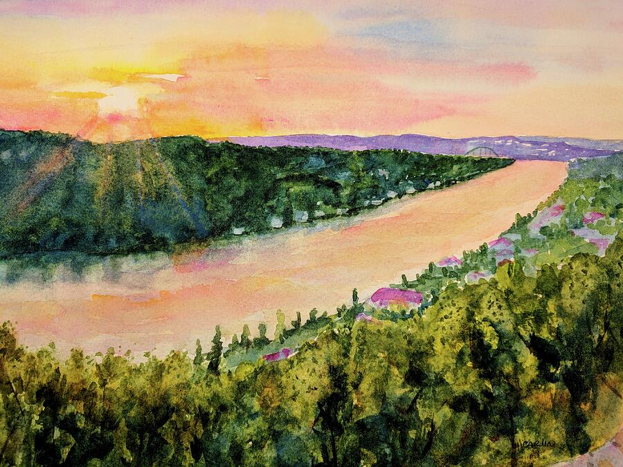 Austin Painting - Sunset on Mount Bonnell by Carlin Blahnik CarlinArtWatercolor