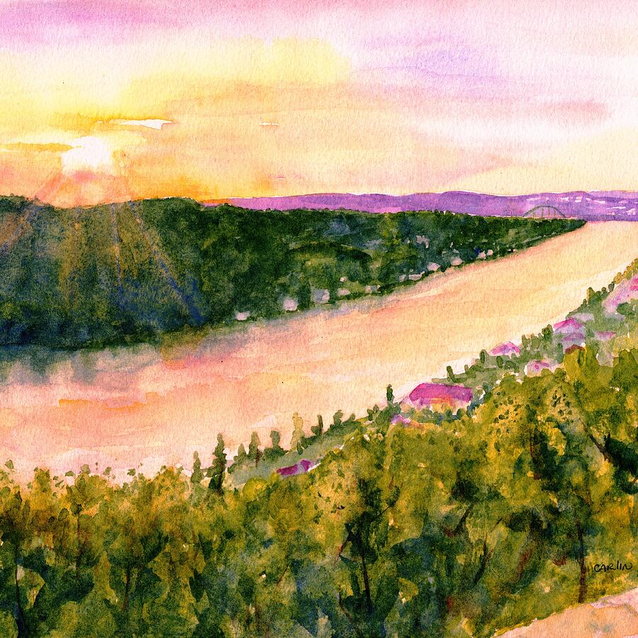 Sunset on Mount Bonnell Square Format Painting by Carlin Blahnik CarlinArtWatercolor