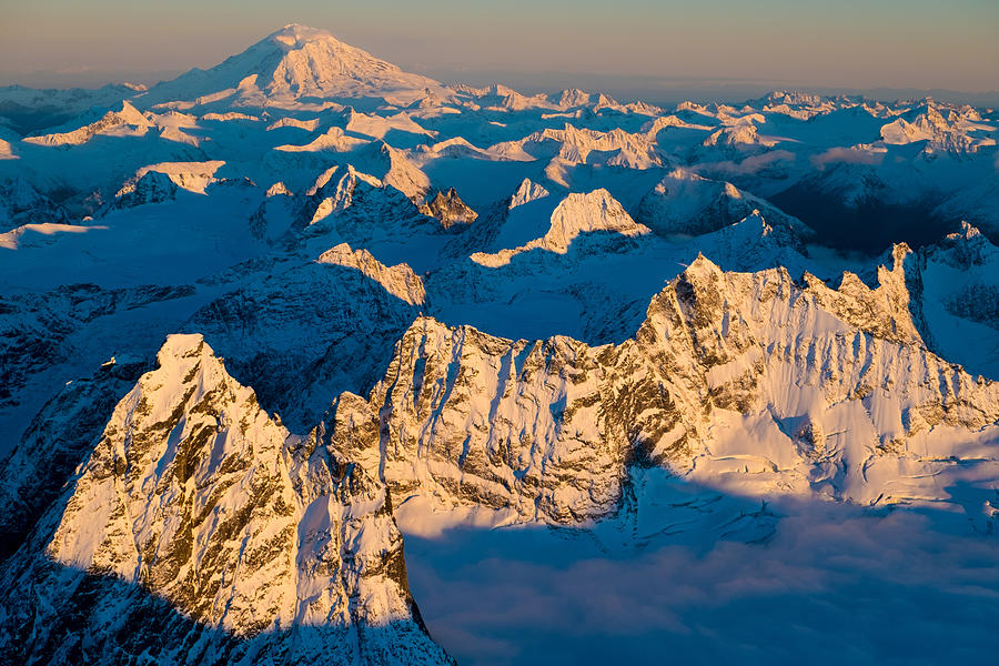 Sunset on Mt. Redoubt and the Neacola Mountains Photograph by Daniel H. Bailey