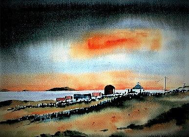 Sunset on Mutton Island, Clare. Painting by Val Byrne