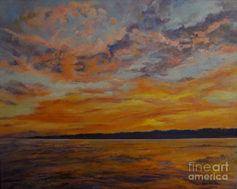 Sunset Painting - Sunset on Oneida Lake, New York by Barbara Moak