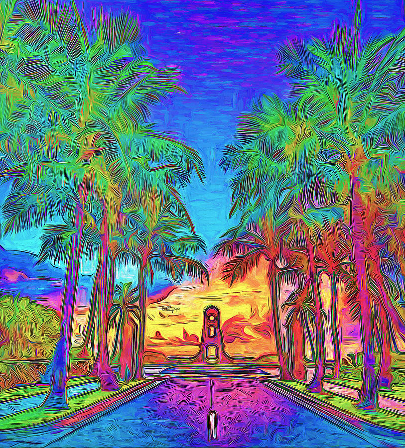 Sunset On Palms Road Painting