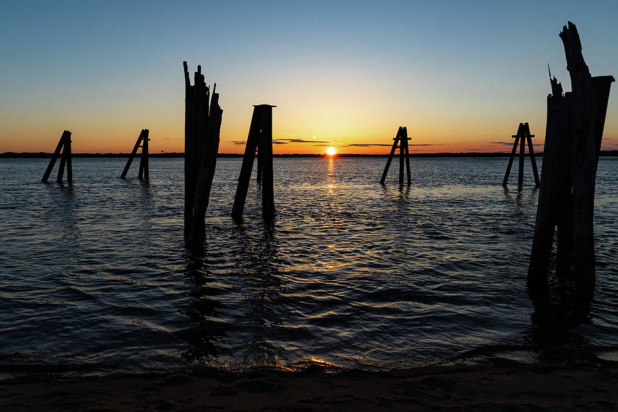 Sunset on Pier Remnants Photograph by Denise Kopko