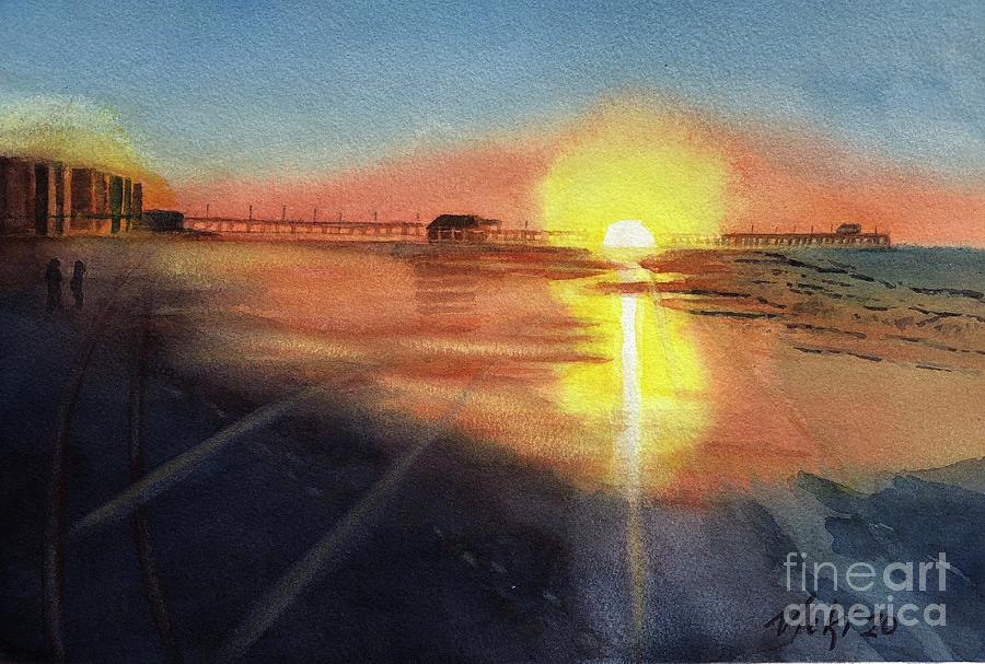 Sunset on Pier Painting by Vicki B Littell