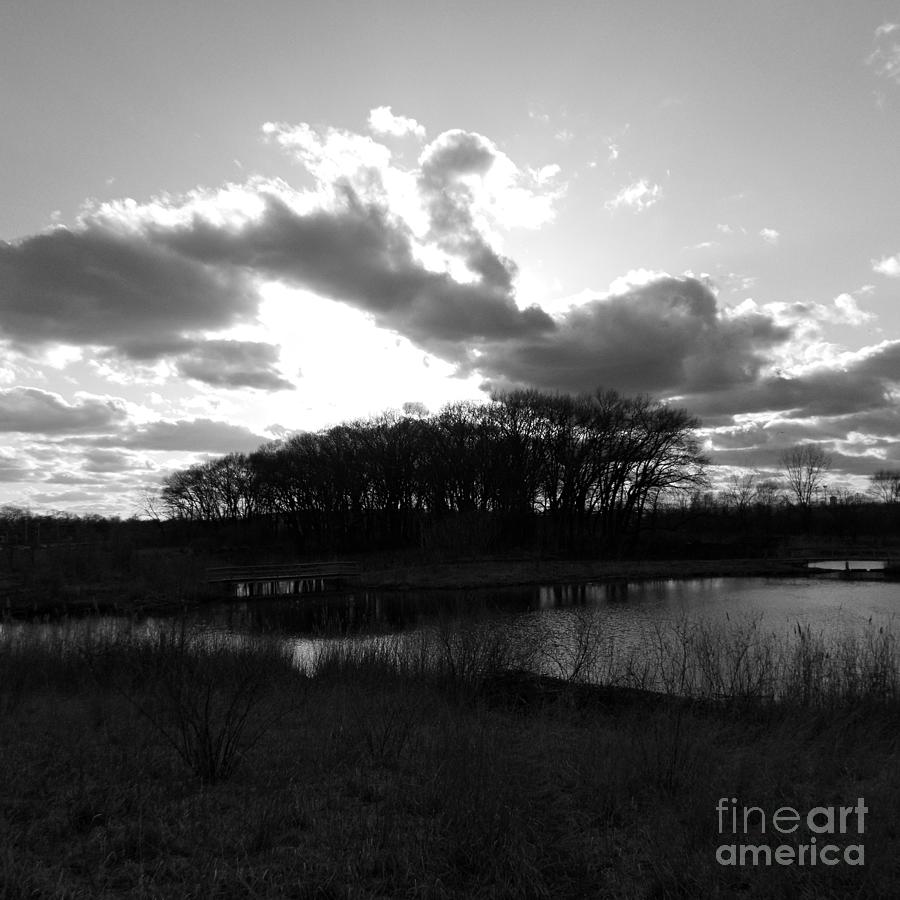 Nature Photograph - Sunset On Prairie Lake - Square - BW by Frank J Casella