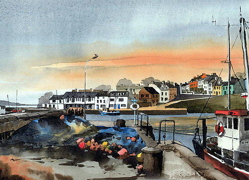 Sunset on Roundstone, Galway Painting by Val Byrne