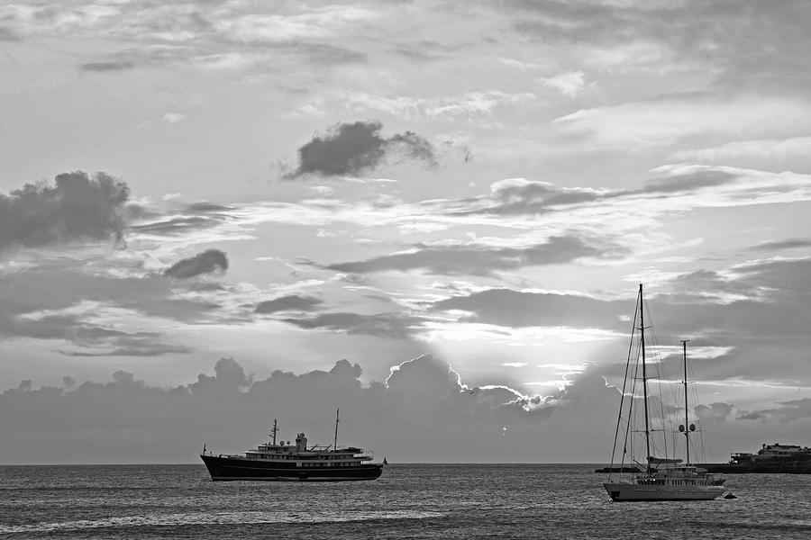Sunset on Simpson Bay Saint Martin Caribbean Black and White Photograph by Toby McGuire