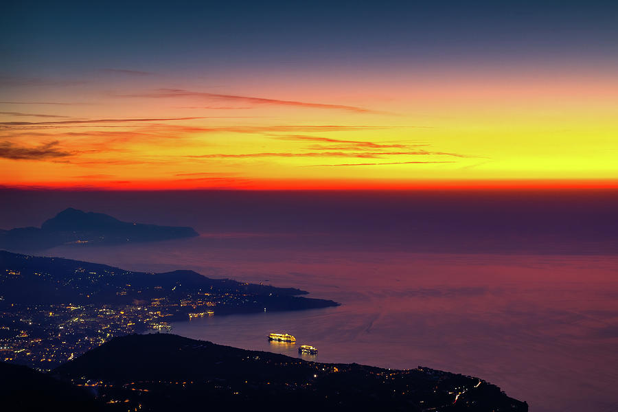 Sunset on Sorrento coast Photograph by Umberto Barone