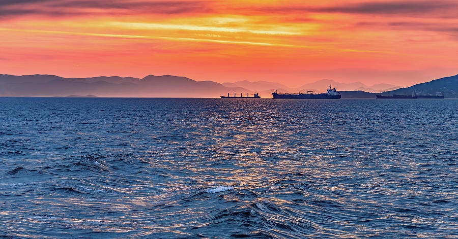 Sunset On The Aegean Sea Photograph by Marcy Wielfaert