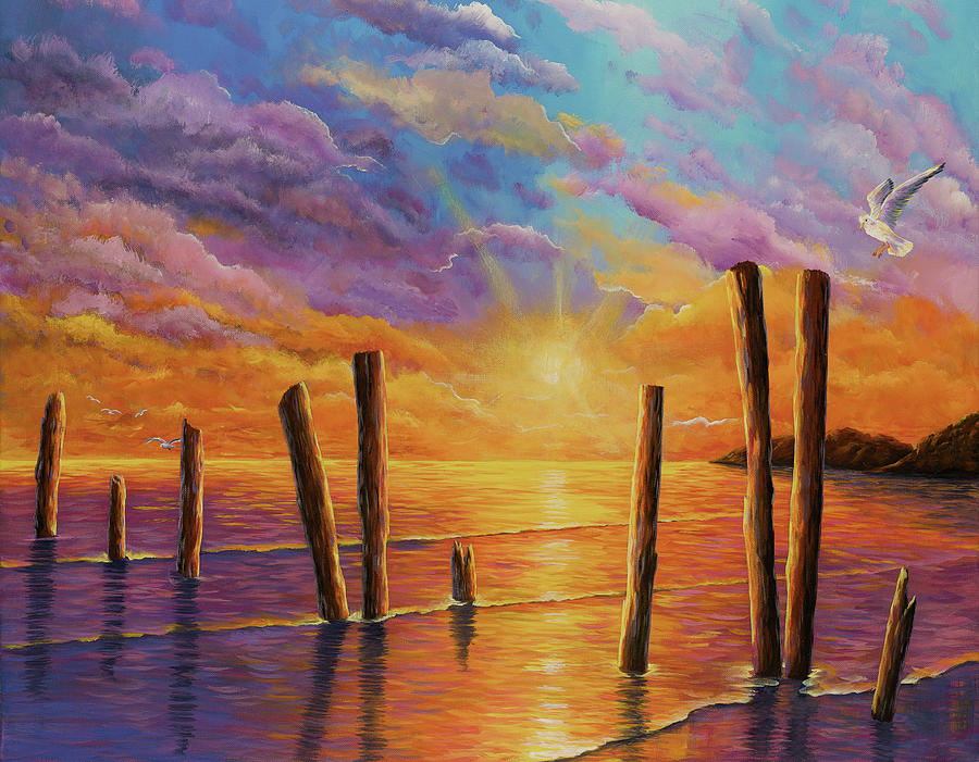 Sunset On The Bay Seascape Painting