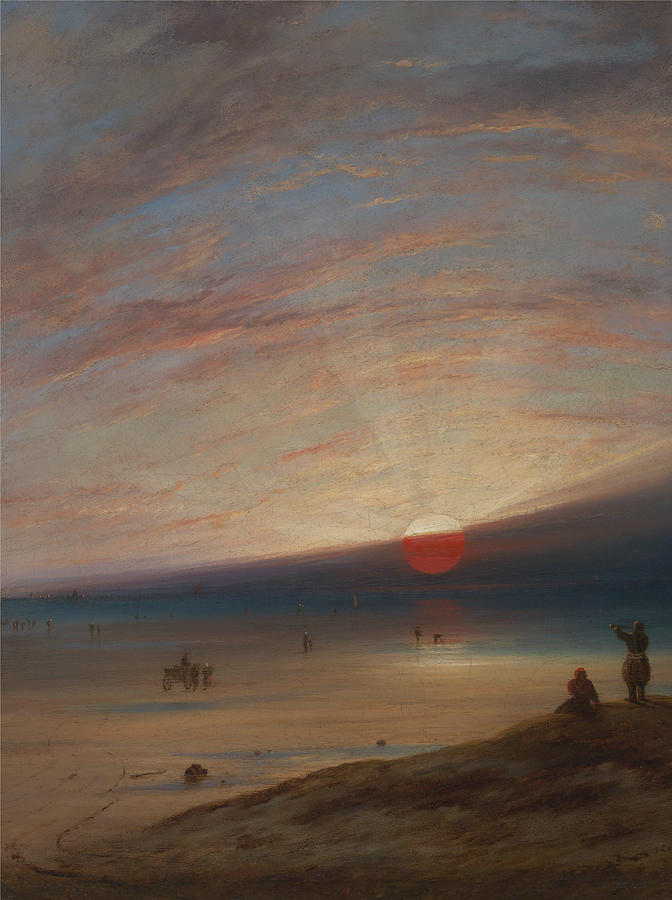 Sunset Painting - Sunset on the Beach at Sark  by Unknown artist