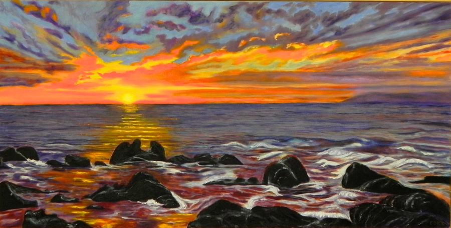 Sunset on the coast Painting by Erika Dick