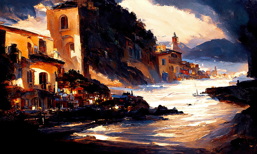 Sunset on the Italian Riviera, 01 Painting by AM FineArtPrints